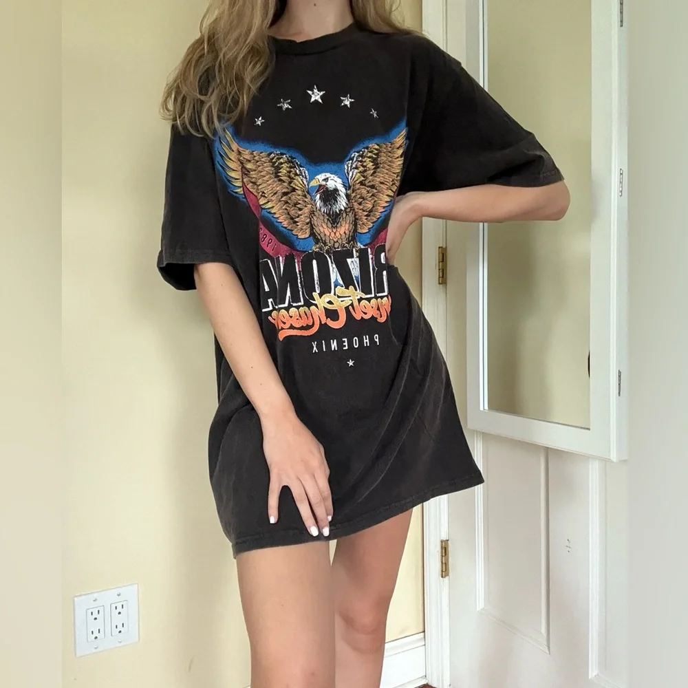 Princess Polly Black Graphic T-Shirt Dress with Eagle Design - Picture 3 of 9